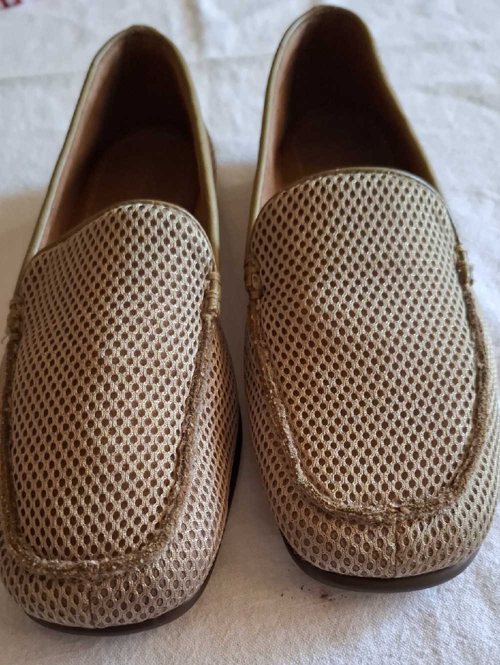 AEROSOLES Metallic Beige Mesh Slip-On Loafers